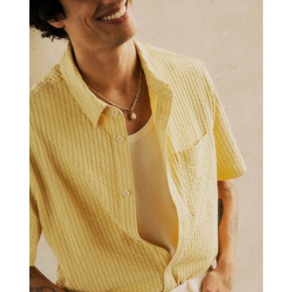 NWT Madewell Textured Easy Short Sleeve Seersucker Camp Shirt XL Butter Yellow - Picture 3 of 14